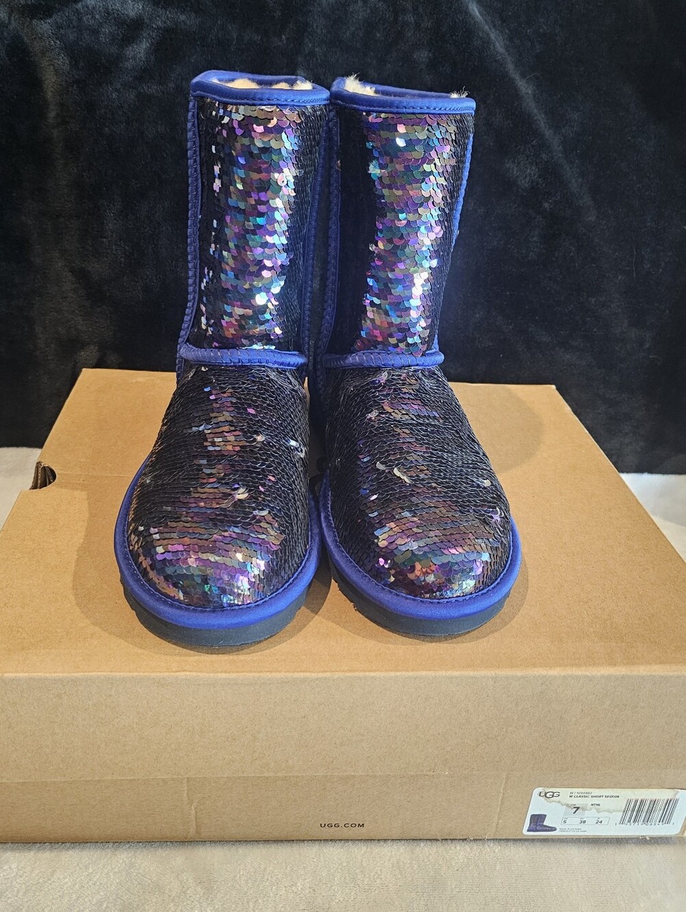 UGG Iridescent Stellar Sequin Classic Short Boots in Blue and Purple - Picture 2 of 3